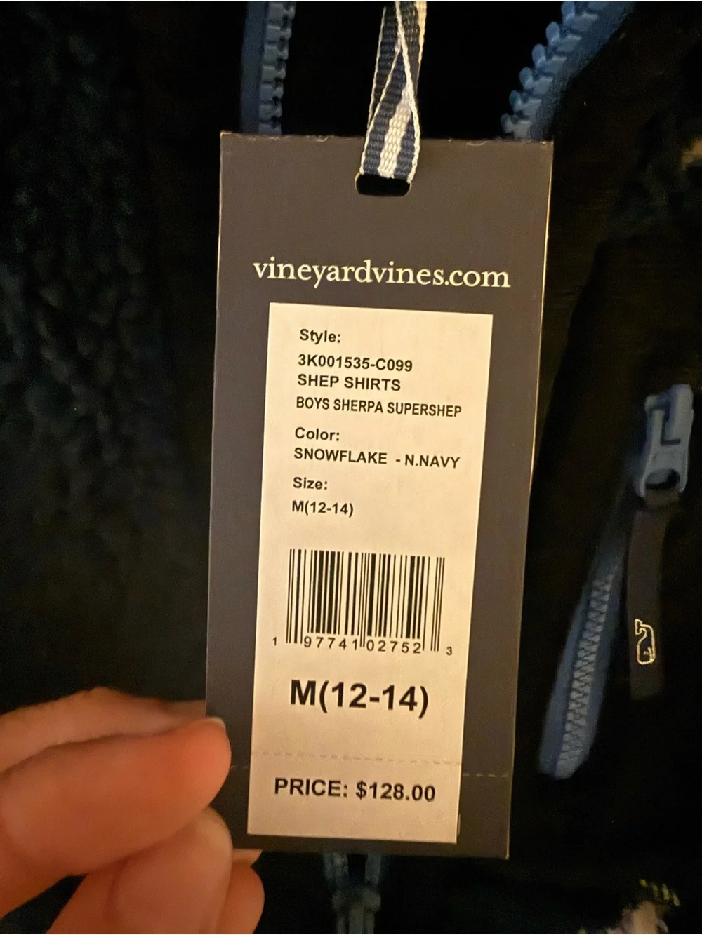NWT Vineyard Vines Boy's Kids Navy Sherpa Supershep Zip Jacket M 12-14